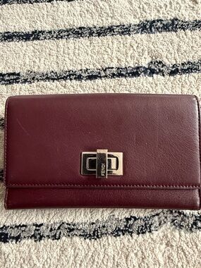 Gently used Fendi Burgundy Leather Peekaboo Trifold Wallet